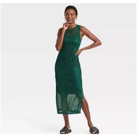 NWT! A New Day Openwork Midi Tank Dress green size xs - Picture 1 of 8